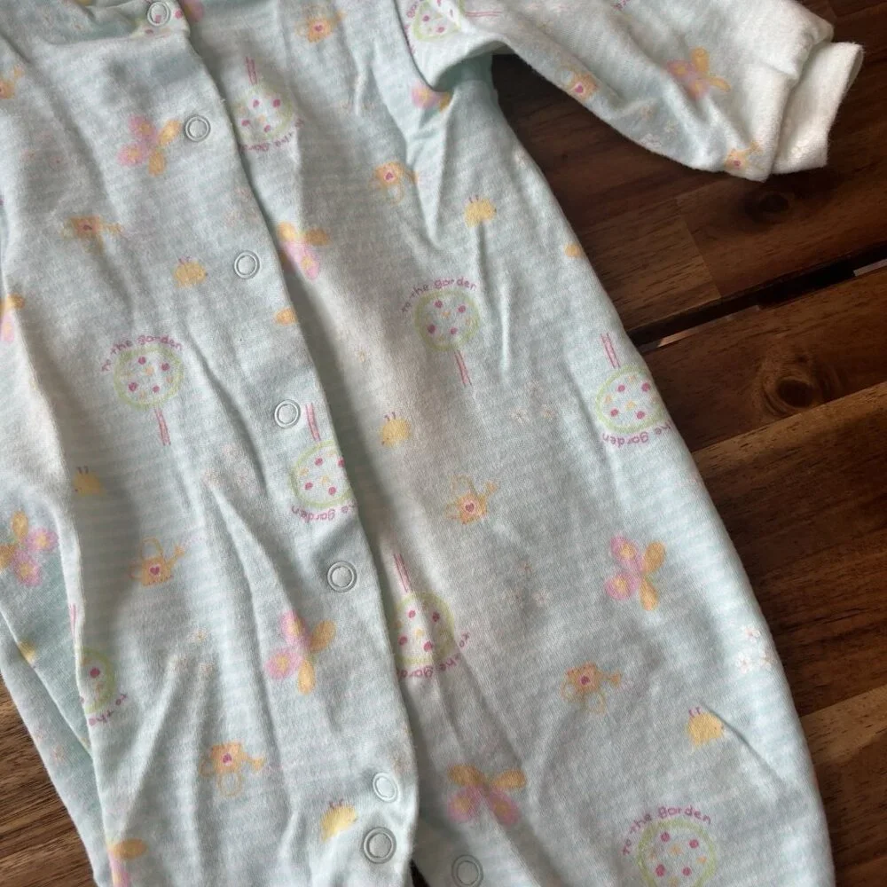 Vtg 1990s Carter’s Pastel Butterflies Tree Long Sleeve Snap Footie Size 6-9month